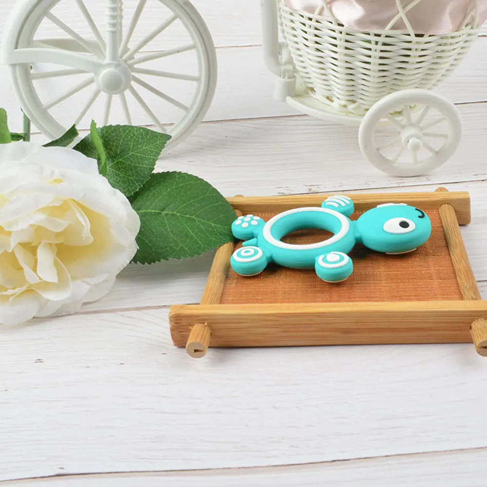 turquoise LOFCA 1 шт., силиконовая черепаха для прорезывания зубов, пищевая черепаха, детский прорезыватель, BPA бесплатно, сделай сам, Детские Прорезыватели, игрушка для кормления, соска, цепочка, подарок - Цвет: turquoise