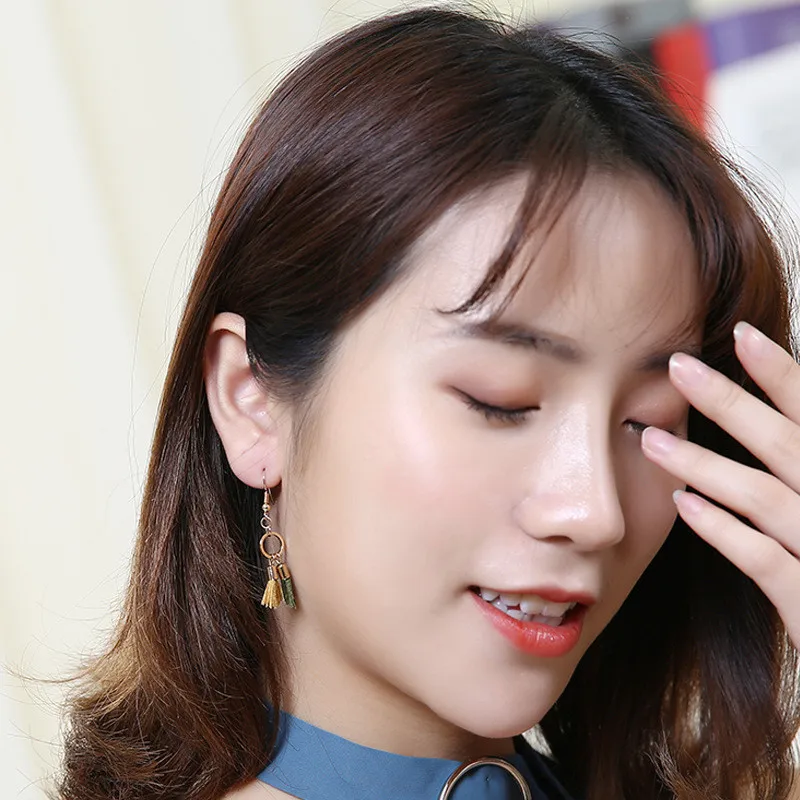 2018 Мода чешского Винтаж серьги выдалбливают падение с короткими кисточками для