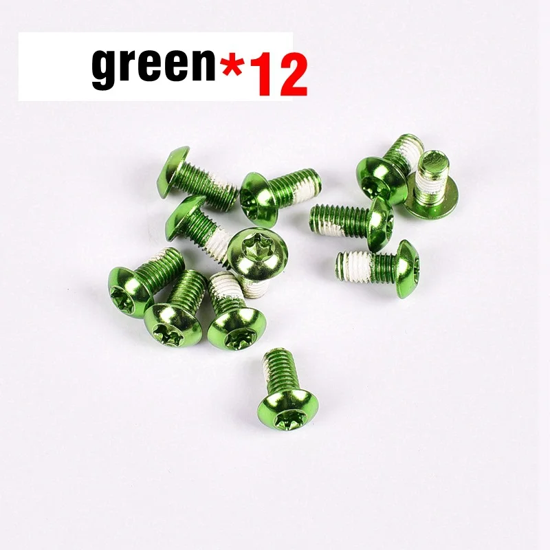 green Дисковый винт для горного велосипеда T25 дисковые тормозные роторы болты M5* 10 мм MTB роторы из нержавеющей стали фиксированные винты 12 шт./лот Multcolor - Цвет: green