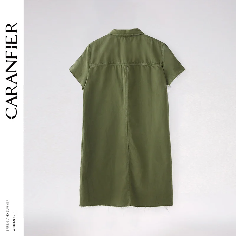 CARANFIER женские Мини Drees летние с отложным воротником патч военный армейский