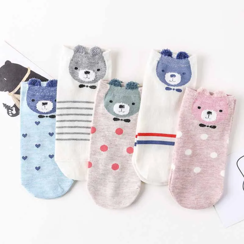 5 пар Новое поступление женские хлопковые носки розовые милые до щиколотки с