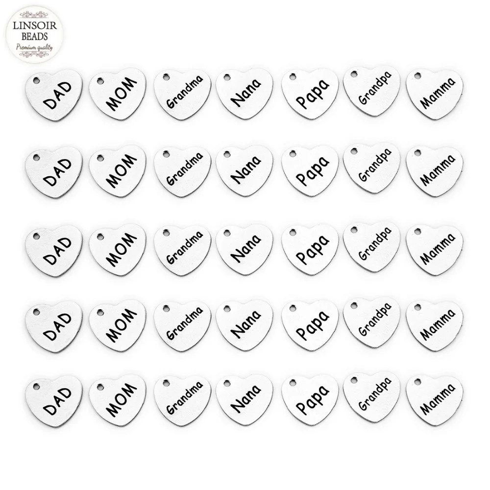 LINSOIR 5 шт./лот подвески из нержавеющей стали в виде сердца буквенный браслет для