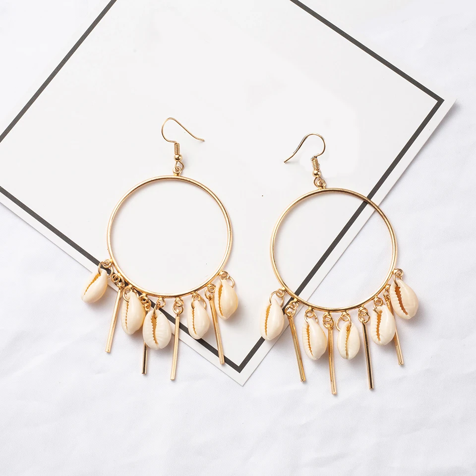 2019 Latest Fashion Earrings metal shaft pendant earrings natural shell bohemian women Gifts | Украшения и аксессуары