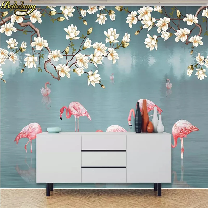 Пользовательские 3D тропический лес Фламинго лист фотообои гостиная ресторан