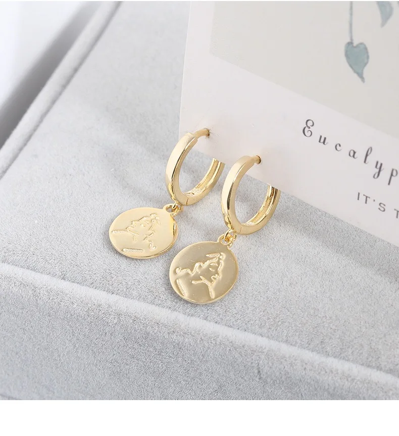 New S925 sterling silver earring fashion portrait round ear bone ear buckle wild personality trend femalegirl ear silver jewelry