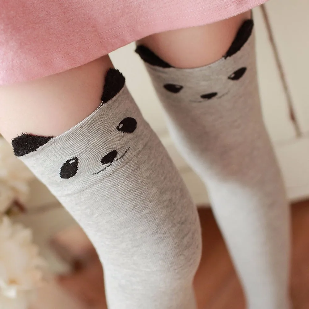Новые модные женские зимние вязаные высокие ботинки выше колена с котом, медведем, пандой, высокие теплые носки,, calcetines mujer