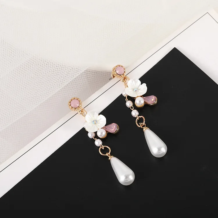 2019 Корейский серьги Модные Подвесные букле D'oreille цветок со стразами бусины