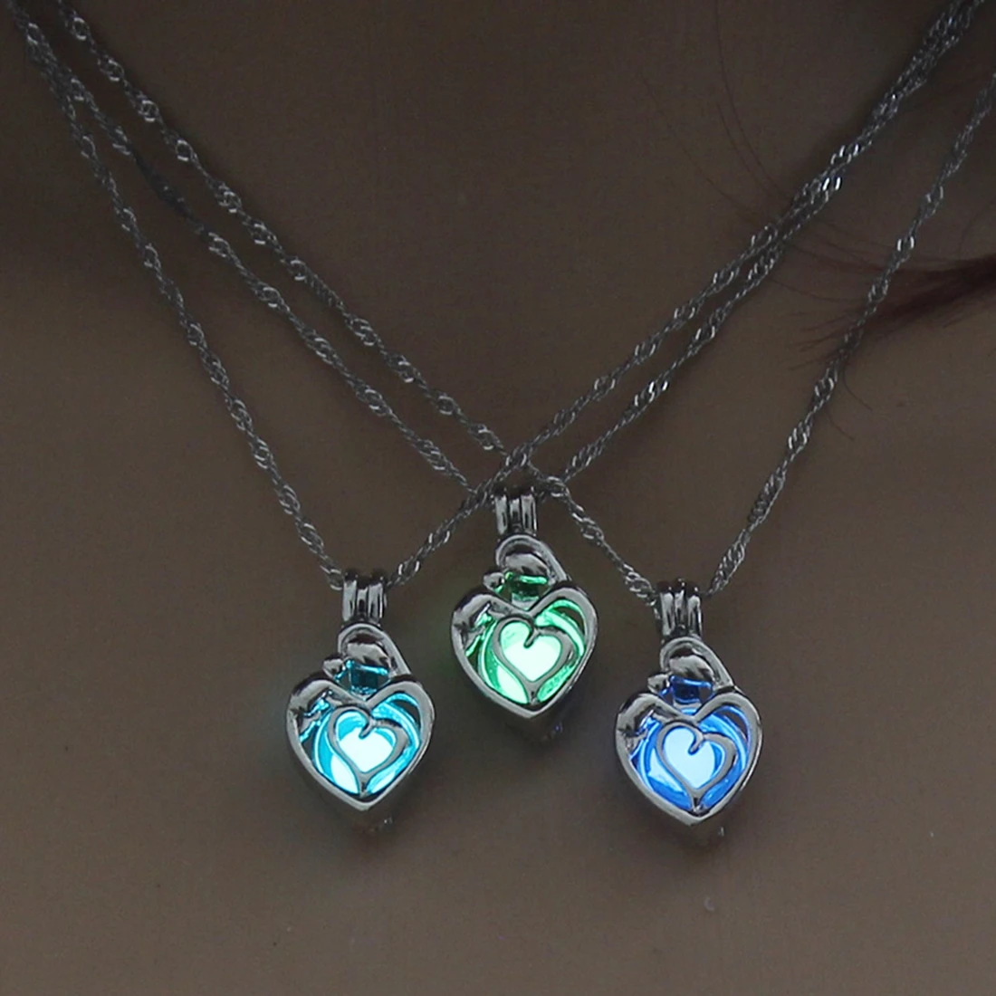 Женское ожерелье с подвеской в форме сердца 3 цвета|glow in dark necklace|glow darkglow the |