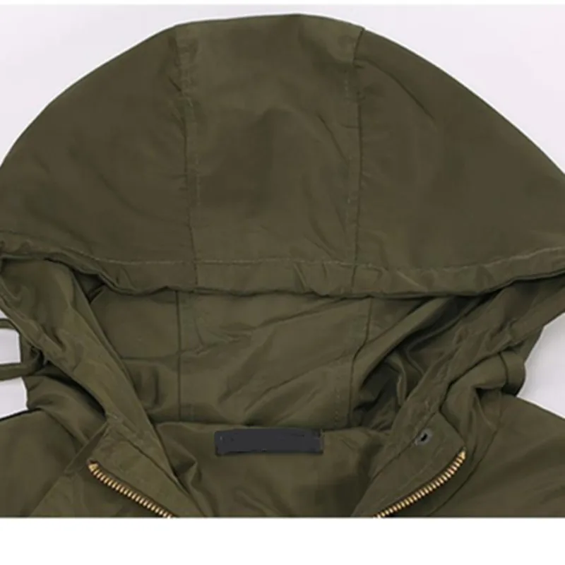 Парки женские Повседневное с Кепки ветровка свободные длинные Регулярный Письмо