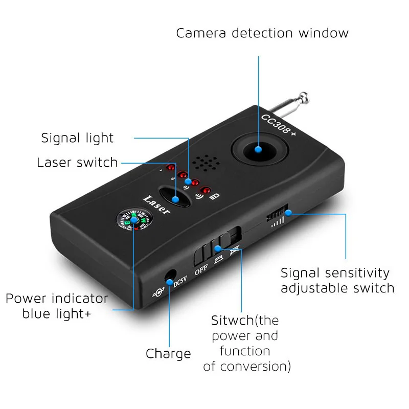 

Multi-function Siginal Detector FulL Range Wireless GPS Radio Detector Anti-Spy Laser Detection Vibration Beep Detection Meter
