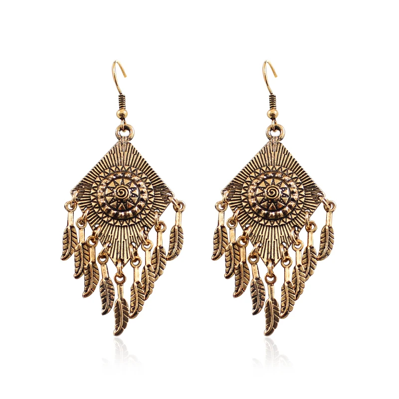 GDHY богемные серьги подвески в форме ромба бронзового цвета с узором виде листьев