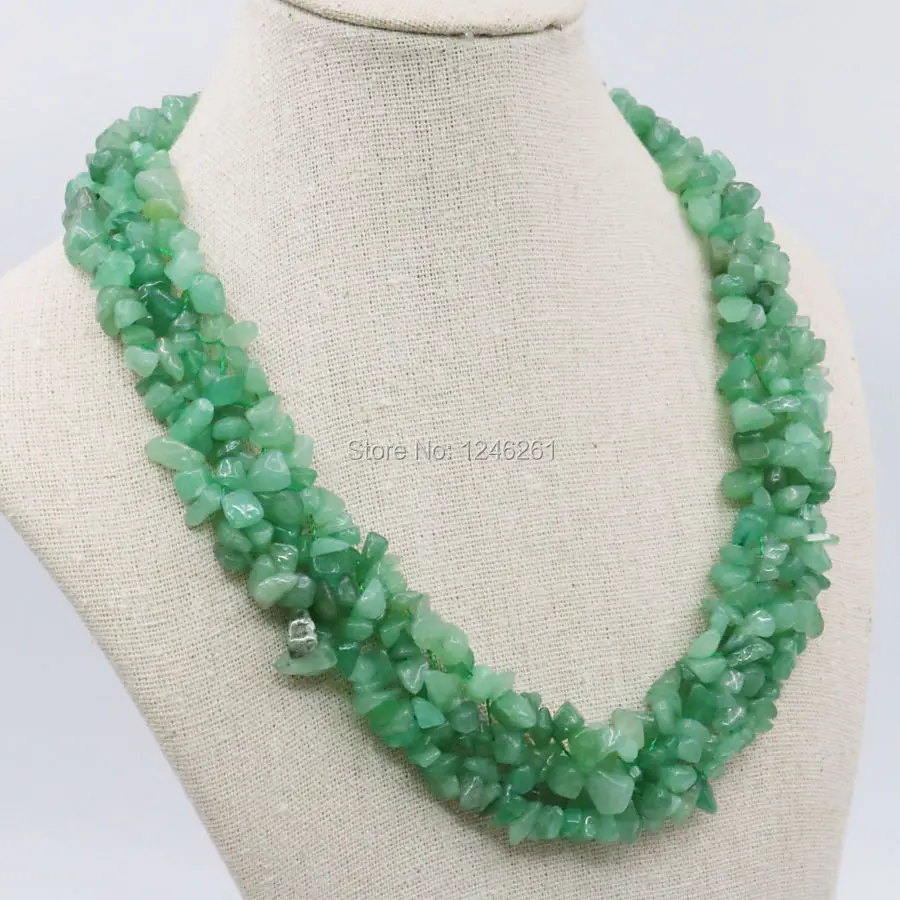 Irregular Green Aventurine Crystal 3Rows Necklace Chain Women Jewelry Making Party Wedding Gifts 18inch Stone Mother's Day gifts |