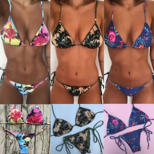 Новинка Женский комплект бикини цветочный принт купальник пуш ап мягкий