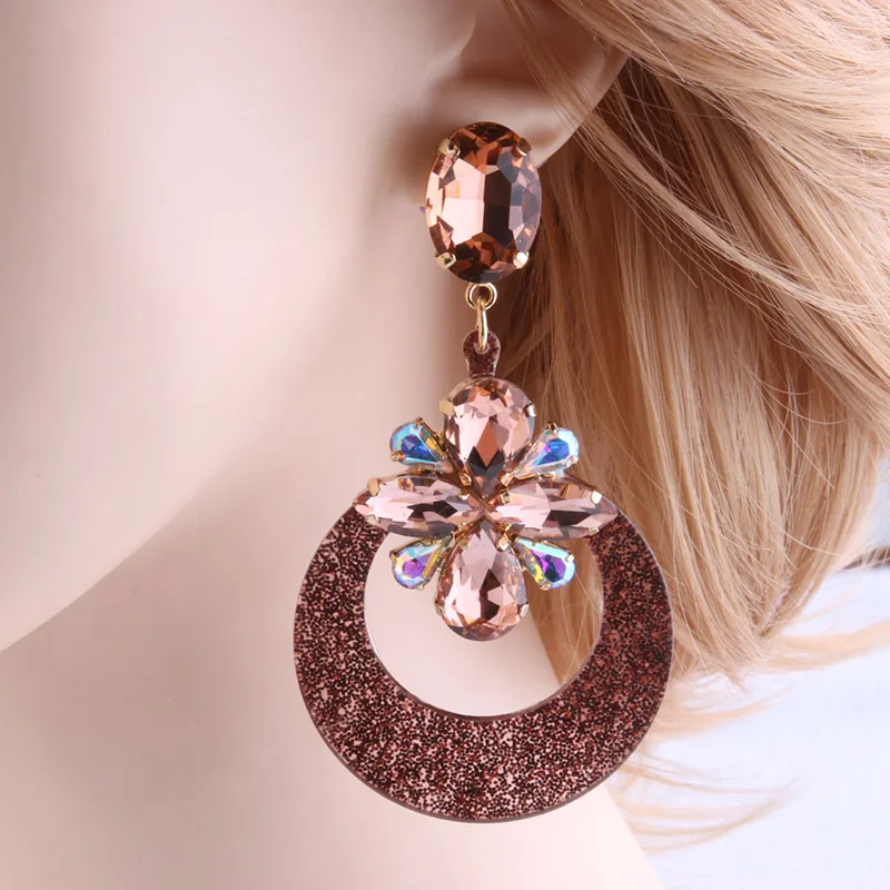 Серьги-подвески NeeFu WoFu большие серьги из полимера с кристаллами Длинные