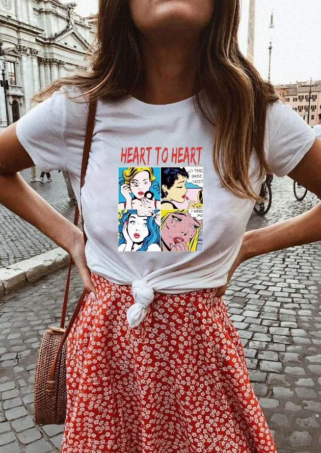 Милые летние женские футболки в стиле Харадзюку С принтом сердца и модные