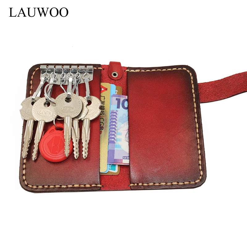 LAUWOO Brand designer Men genuine leather Key wallet Vintage retro punk key holder wallets Women 's housekeeper Cases |