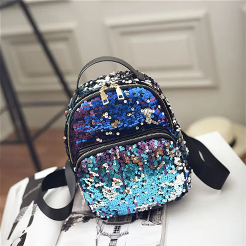 blue Mochilas mochila feminina, школьная сумка из искусственной кожи, рюкзаки для девочек-подростков, женский рюкзак с блестками, женский рюкзак, женская сумка - Цвет: blue