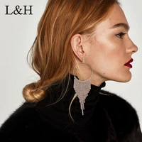 lh exaggerated long statement tassel earrings punk big circle luxury crystal drop earrings gold sliver color earrings for women