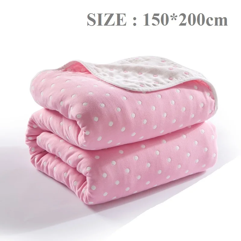 pink dot 150x200cm Летние Качественный хлопок детское одеяло 6-Слои; плотное детское стеганое одеяло с функцией кондиционирования воздуха пеленание мягкий муслин марлевые одеяла постельные принадлежности - Цвет: pink dot 150x200cm