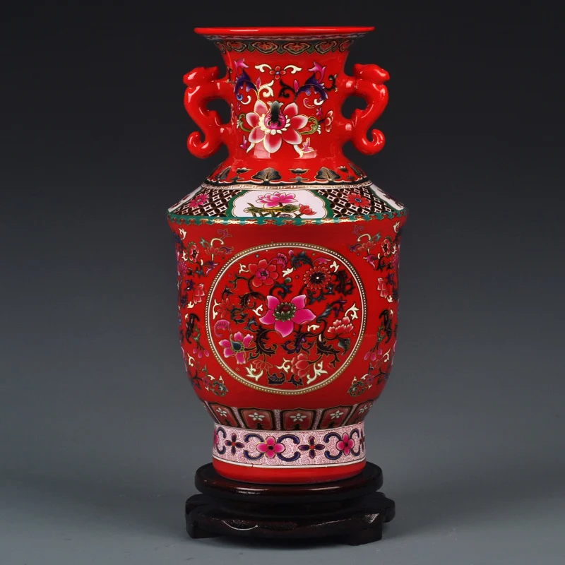 Керамическая ваза Jingdezhen эмалированная с двумя ушками антикварная зернистая