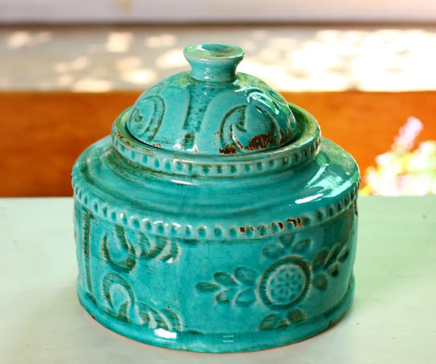 The Mediterranean-style blue crackle glaze ceramic candy jar ornaments household trinkets GS-B027-6 |