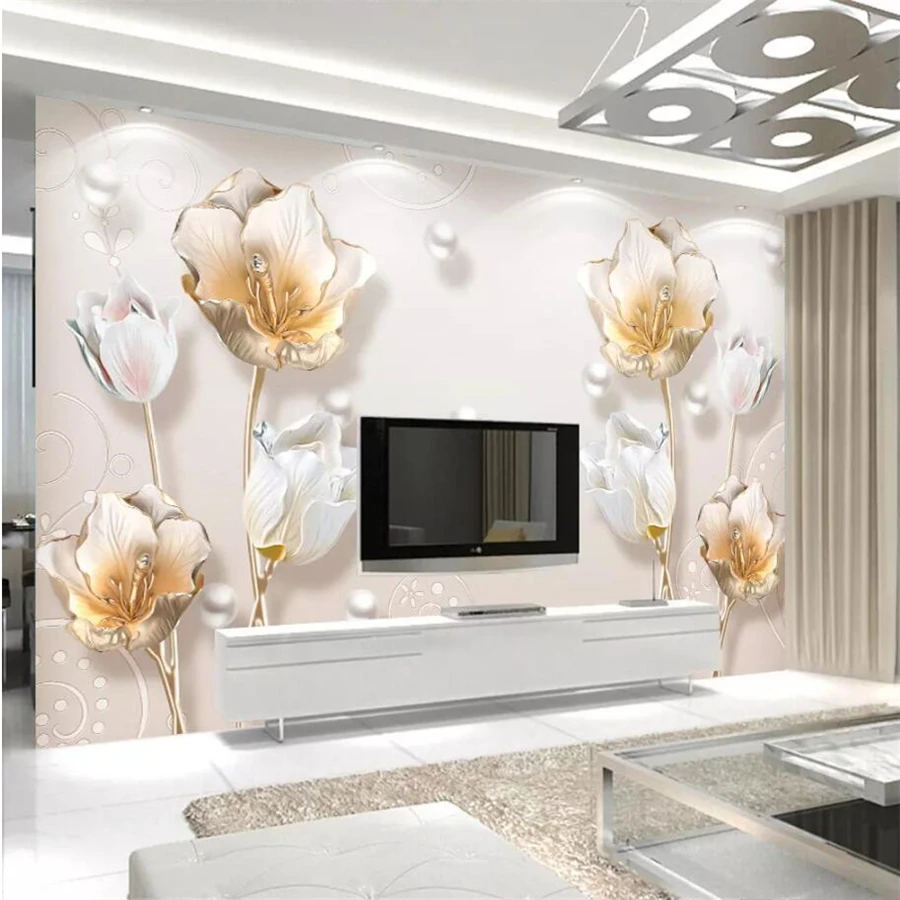 

beibehang Custom Wallpapers 3d Photo murals Stereo Relief New Chinese Tulip Jewelery Stereo Wallpaper Decorative Paintings mural
