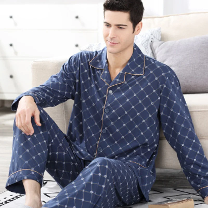2Pcs/Lot Cotton Comfortable Mens Pajamas Set Brand Pajama Pyjamas Sleepwear High Quality Plus Size M-4XL | Мужская одежда