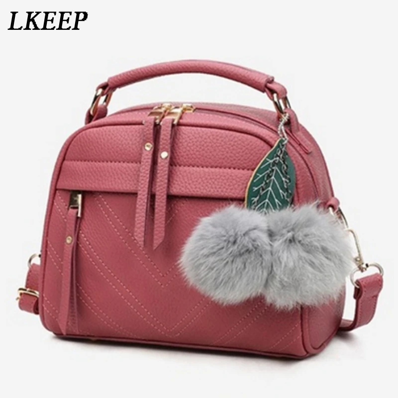 

New Women Hairball Ornaments Totes Messenger Bags Inclined Crossbody Shoulder Bag women's Leather Handbags Bag Ladies Hand Bags