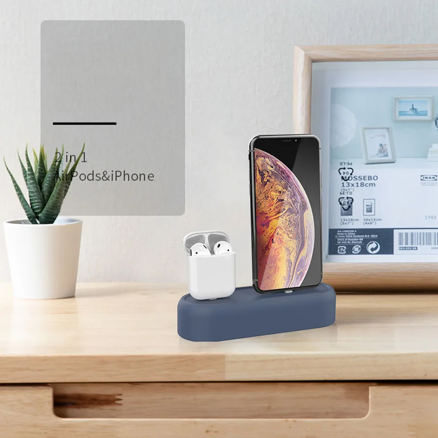 Силиконовый держатель 2 в 1 для Airpods чехол зарядное устройство Apple аксессуары