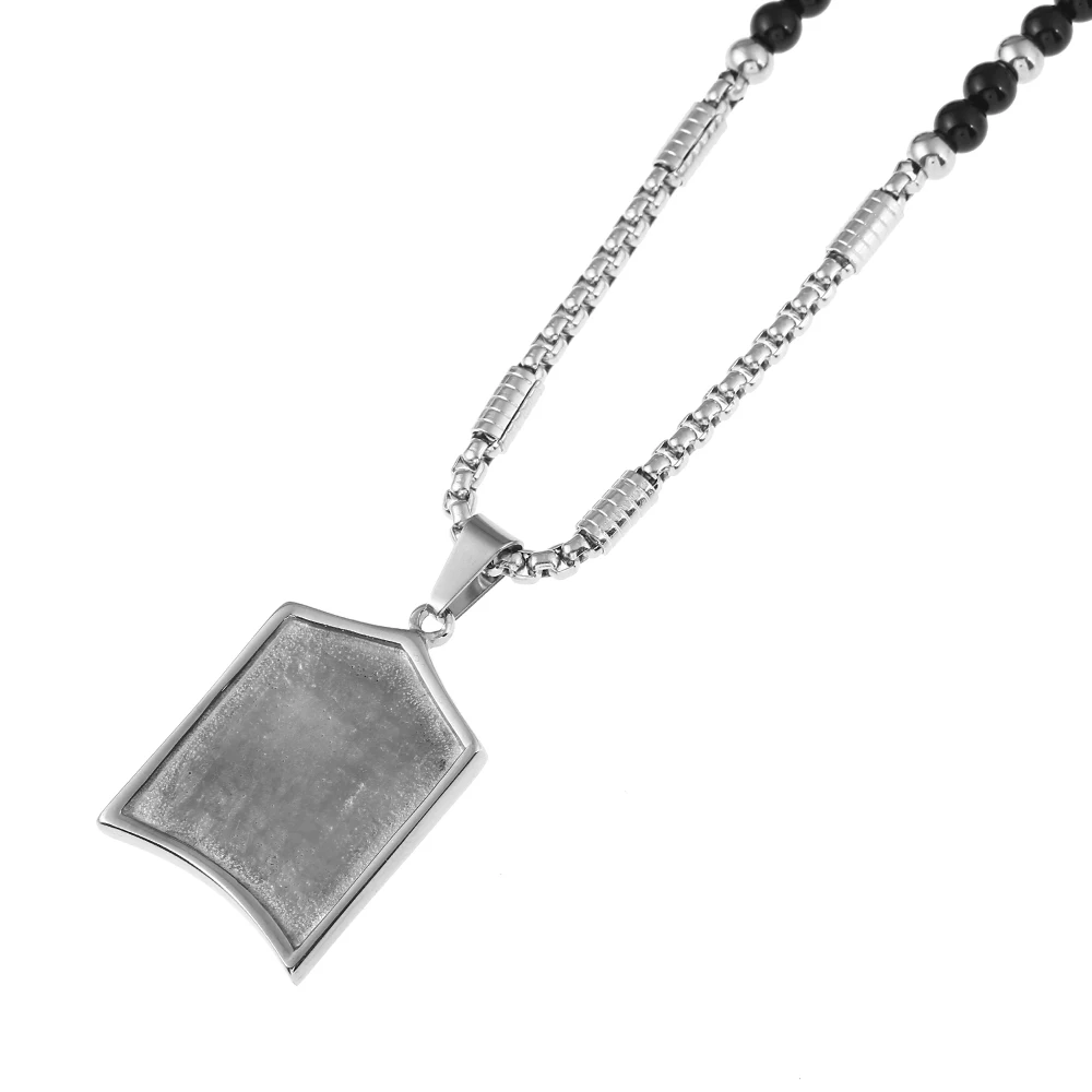 Men Stainless Steel Franciscan T Crucifix Pendant Necklaces with Black Natural Stone Chain Necklace 26&quot | Украшения и