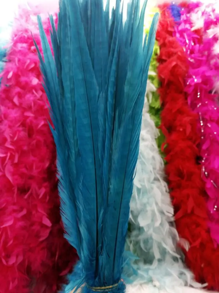 

Wholesale perfect 50pcs high quality natural female Pheasant feathers 16-18inch/40-45cm Decorative diy pure sky blue