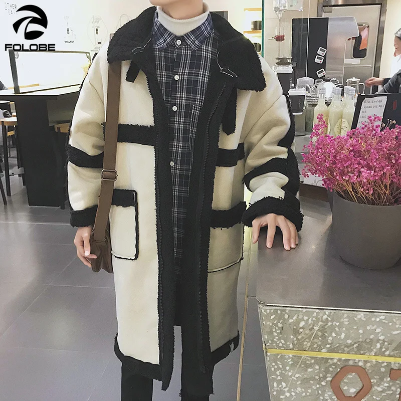 FOLOBE Мужская теплая зимняя куртка иммитация пальто из овечьей шерсти Мужское