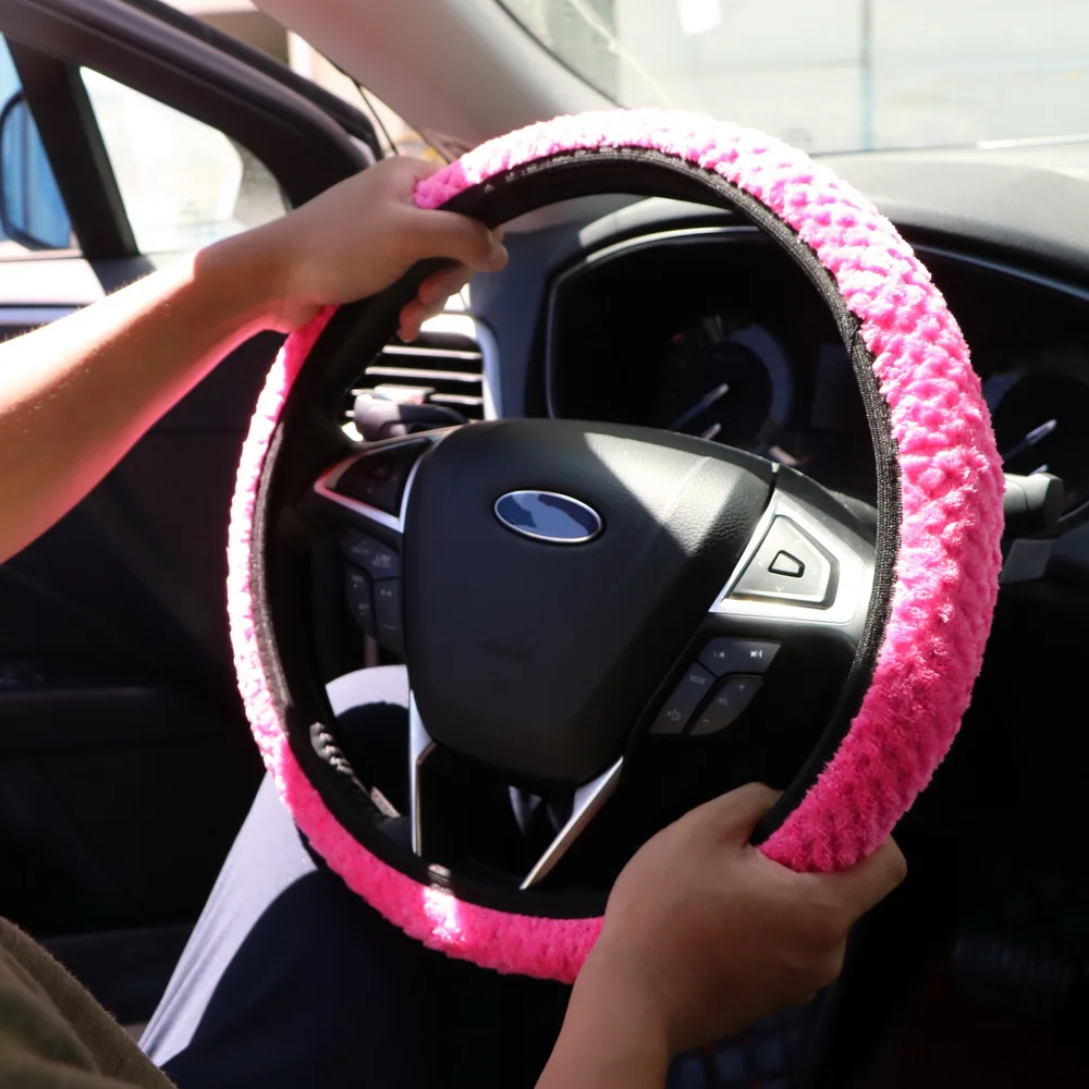 Зимний чехол рулевого колеса автомобиля теплый авто украшение Защита рулевого управления жемчуг бархат автомобиль-Стайлинг Универсальный Мягкий Плюшевый руль чехлы