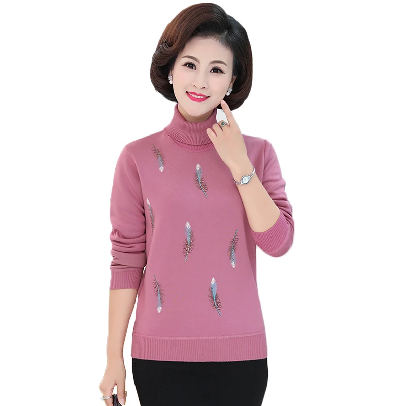 

Women Turtleneck Sweater Pullover Middle-aged Mother Clothes Thicken Plus Velvet Warm Winter Sweater Jumper Casual Female Tops