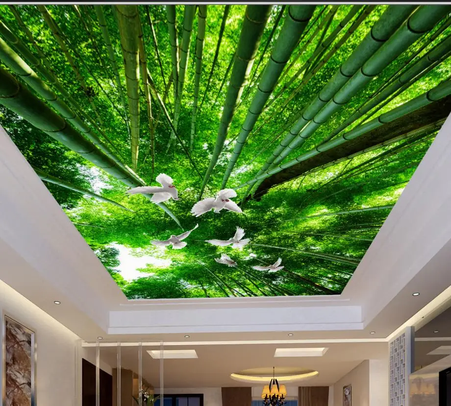 3D ceiling bamboo pigeons wallpaper custom fresh HD 3d ceiling murals HD wonderful non-woven wallpaper