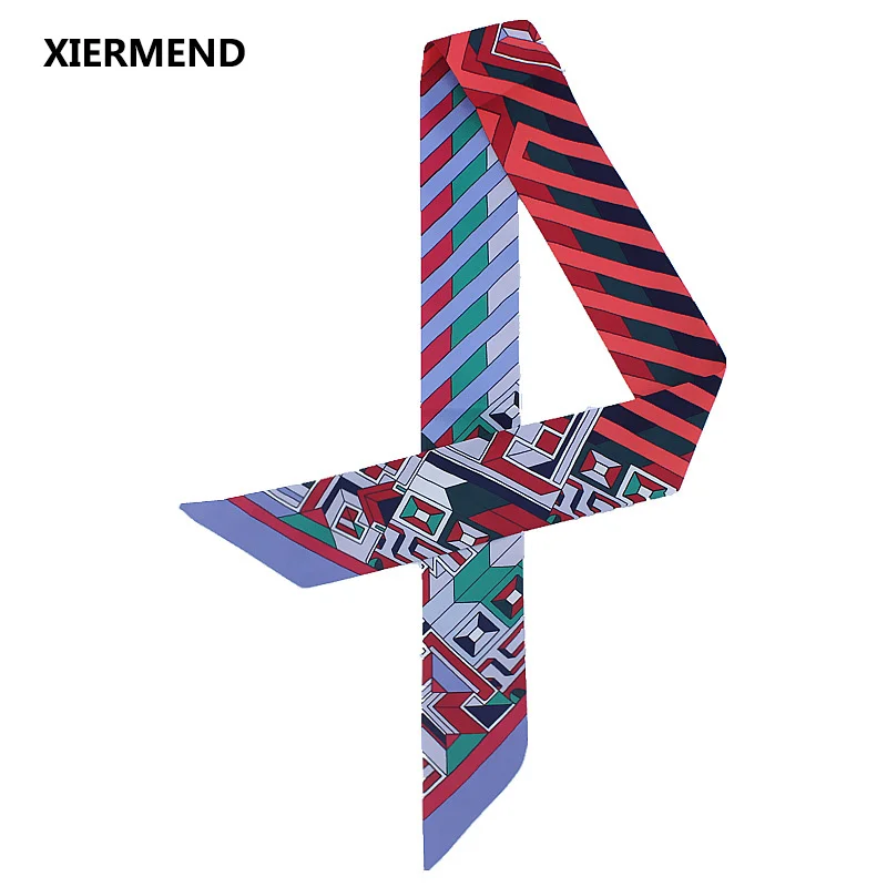 

Новинка 2018, узкий длинный шарф с геометрическим рисунком в полоску, Модный женский узкий шарф с маленькой лентой и ручкой, головной платок