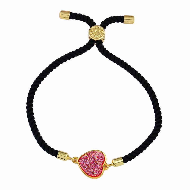 Black Fuchsia OCESRIO сердце Бохо красная нить браслеты для женщин натуральная Друза цепочка с камнем индейка Этнические браслеты девушки ювелирные изделия brt-b52 - Окраска металла: Black Fuchsia