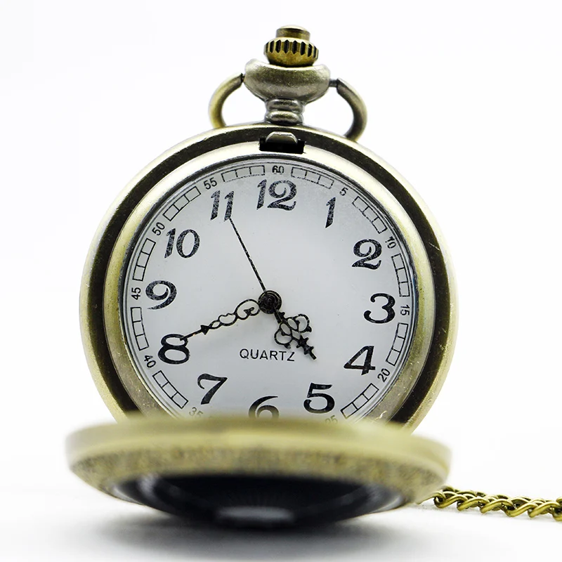 Мужские модные бронзовые кварцевые карманные часы с черепом винтажные черные