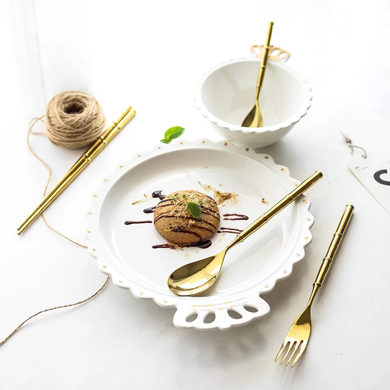 24 шт. столовые приборы из нержавеющей стали с золотым покрытием набор