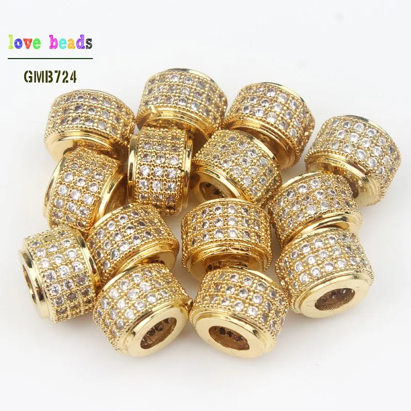 white gold 6*9 мм CZ базовый разделитель бусины микро проложить колонну циркония DIY Металлические медные бусины-спейсеры для мужчин бисерные браслеты изготовление 3 шт./лот - Цвет: white gold