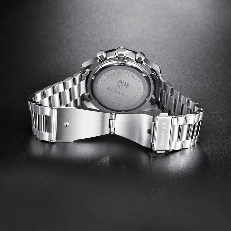 Часы BENYAR Мужские кварцевые с хронографом люксовые модные повседневные из