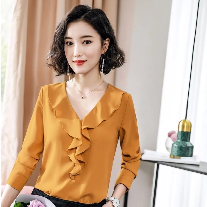 Блузка женская с длинным рукавом и V-образным вырезом | Женская одежда