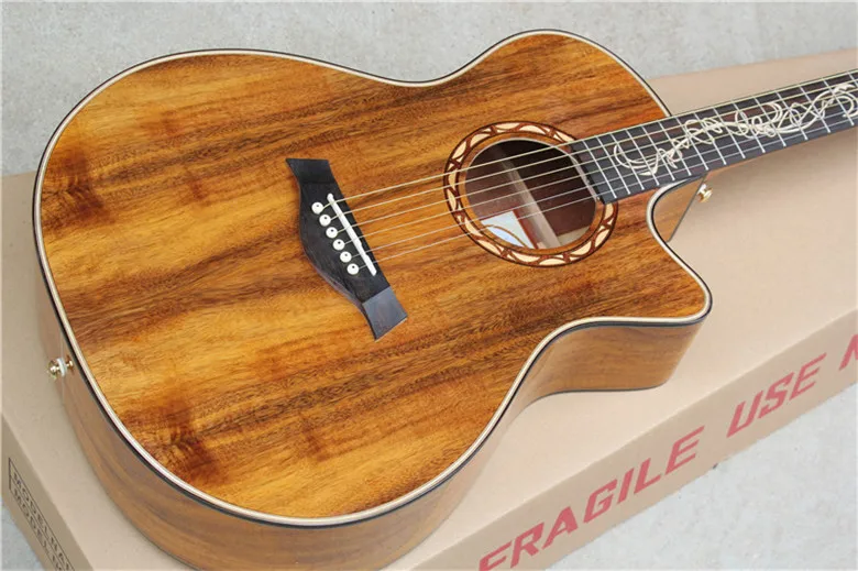only guitar Заводская Заказная 4" cutaway коричневая акустическая гитара с твердой верхней частью Koa может добавить Fishman pickup EQ - Цвет: only guitar