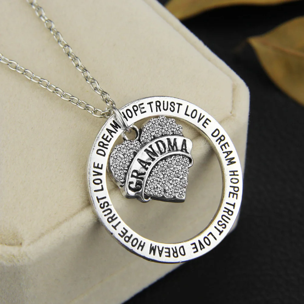 Бабушка Серебряный аннулус розовое сердце доверие любовь МЕЧТА НАДЕЖДА цепочки