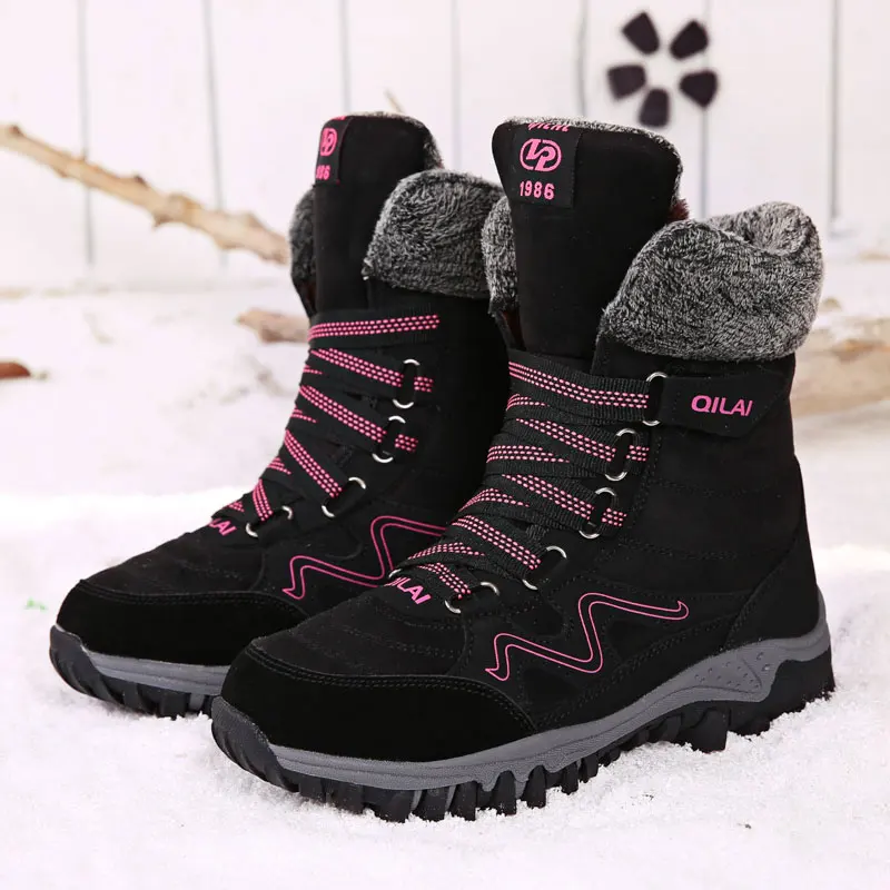 Черный MWY зимние теплые женские Треккинговые ботинки Wandelschoenen Dames Нескользящие горные спортивные ботинки скалолазание уличные кроссовки для женщин - Цвет: Черный