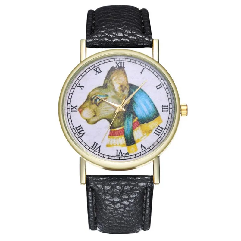 Винтажные женские кварцевые часы с рисунком египетского кота круглый чехол