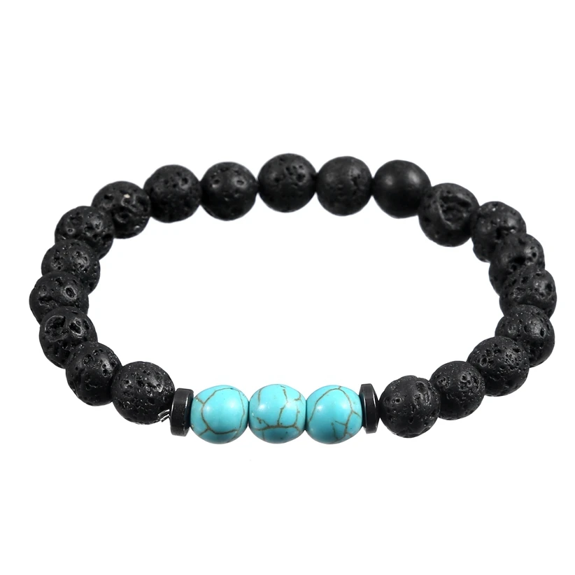 Turquoise ASHMITA Lava Rock 8 мм натуральный Бисер Плетеный черный исцеляющий Балансирующий Энергетический Браслет для женщин и мужчин мощный браслет Лучший подарок - Окраска металла: Turquoise