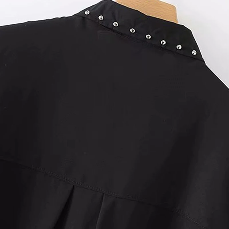 Wonder 2018 new Vintage Flowy Rivet Decorate Tops Blouses Lapel Collar Long Sleeve Pleated Ladies Shirts Casual Blusas Mujer |