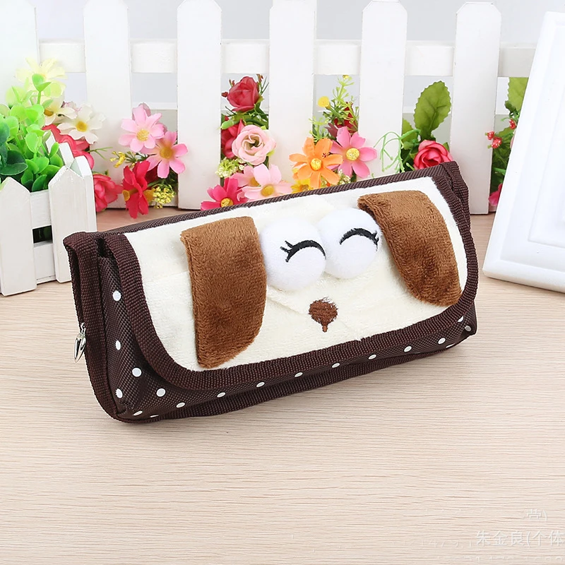 Милый плюшевый тканевый пенал с плюшевой собачкой мультяшный дизайн для ручек и