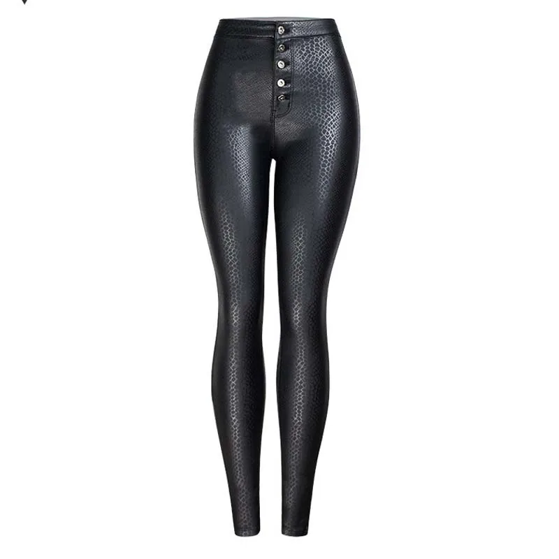 

YNZZU European Winter Chic Snake Print PU Pencil Pants Women Casual High Waist Skinny Flocking Warm Leather Trousers Women YB274